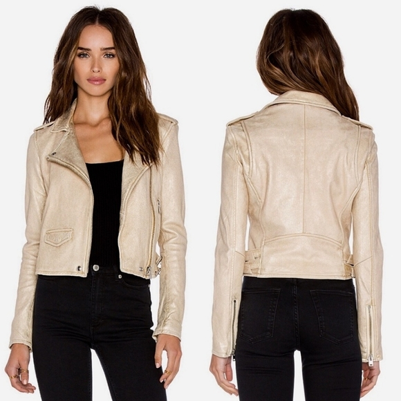 IRO Jackets & Blazers - IRO Ashville Dune Metallic Pale Gold Lamb Leather Glam Moto Biker Jacket